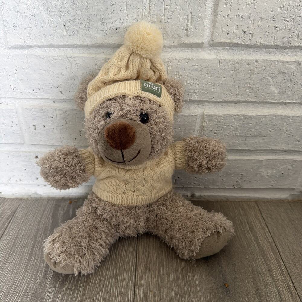 NWT Aran Woollen Mills Teddy Bear Wearing Sweater Hat Plush Stuffed Animal Irish
